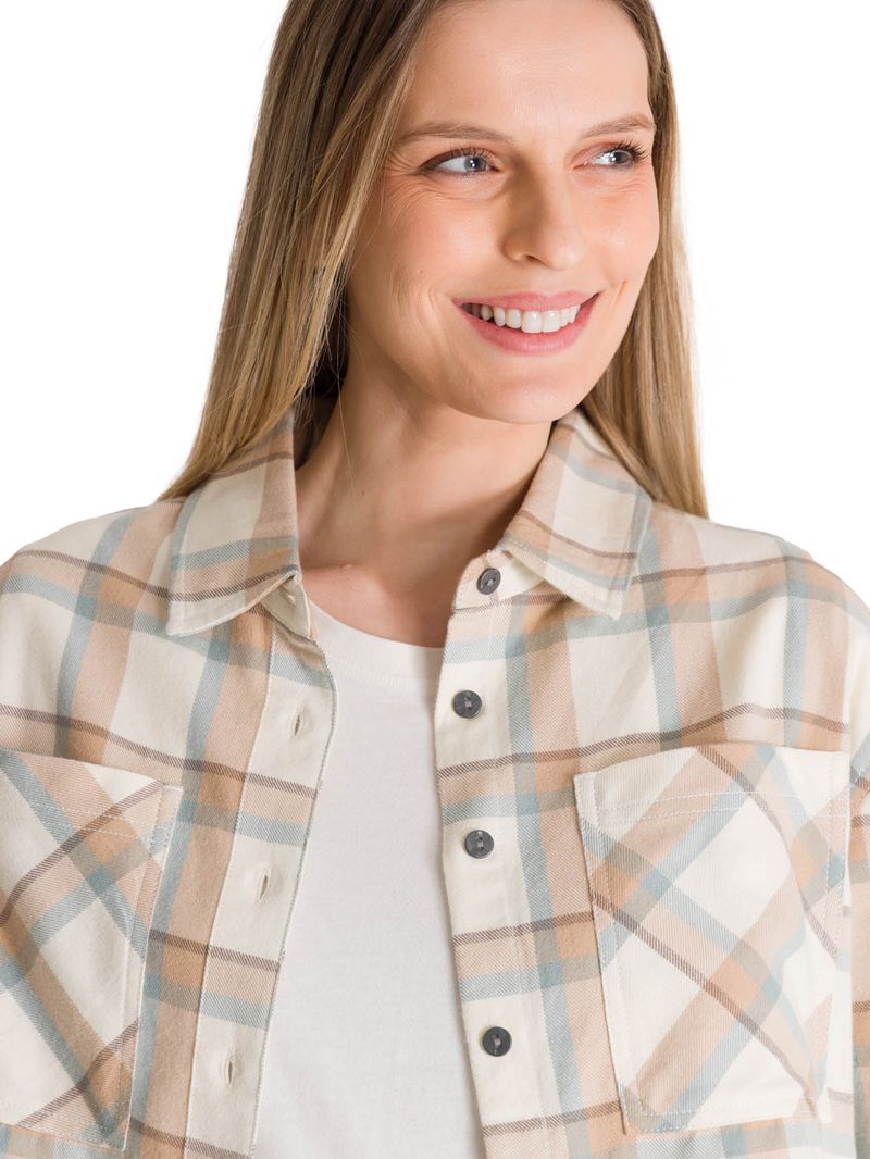 Camisa Manga Larga Mujer Cropped Flannel Beige CAT