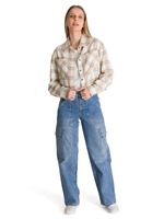 Camisa Manga Larga Mujer Cropped Flannel Beige CAT