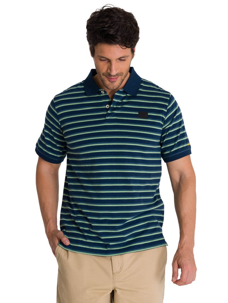 Polera Polo Manga Corta Hombre Logo Rayas Azul CAT