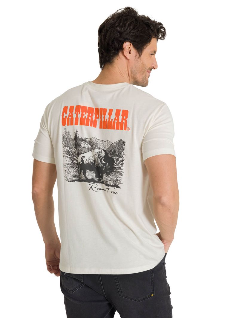 Polera Manga Corta Hombre Roam Free Bison Blanco CAT