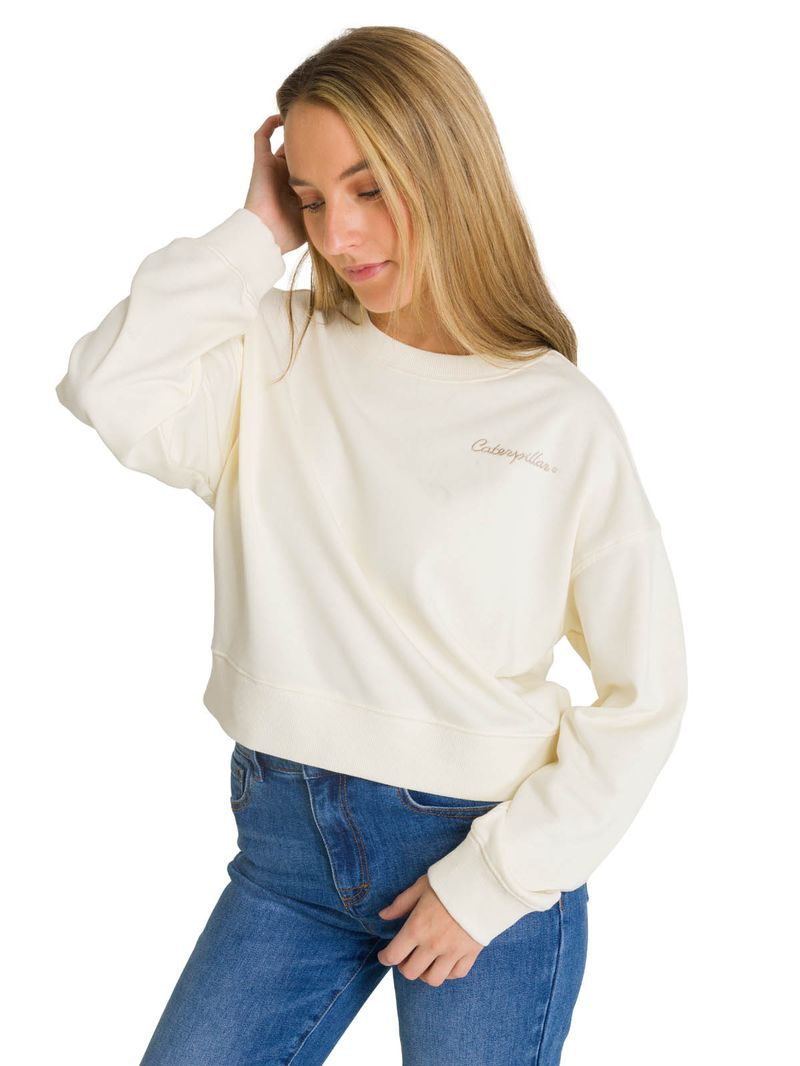 Polerón Full Zip Mujer Relaxed French Terry Blanco CAT