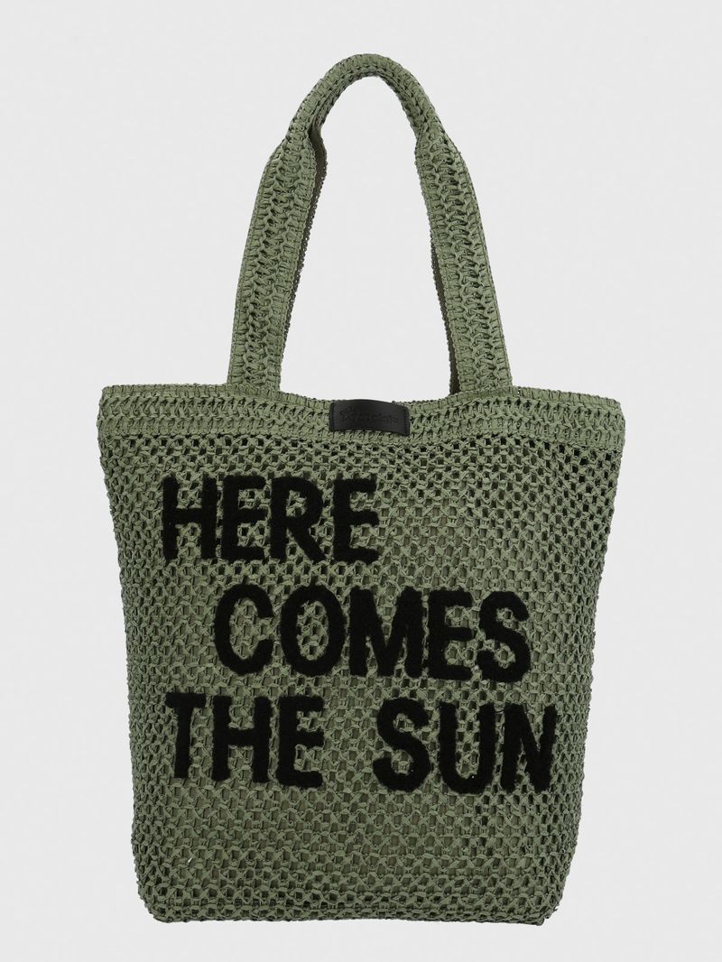 Cartera Mujer Rafia Tote Verde Azaleia