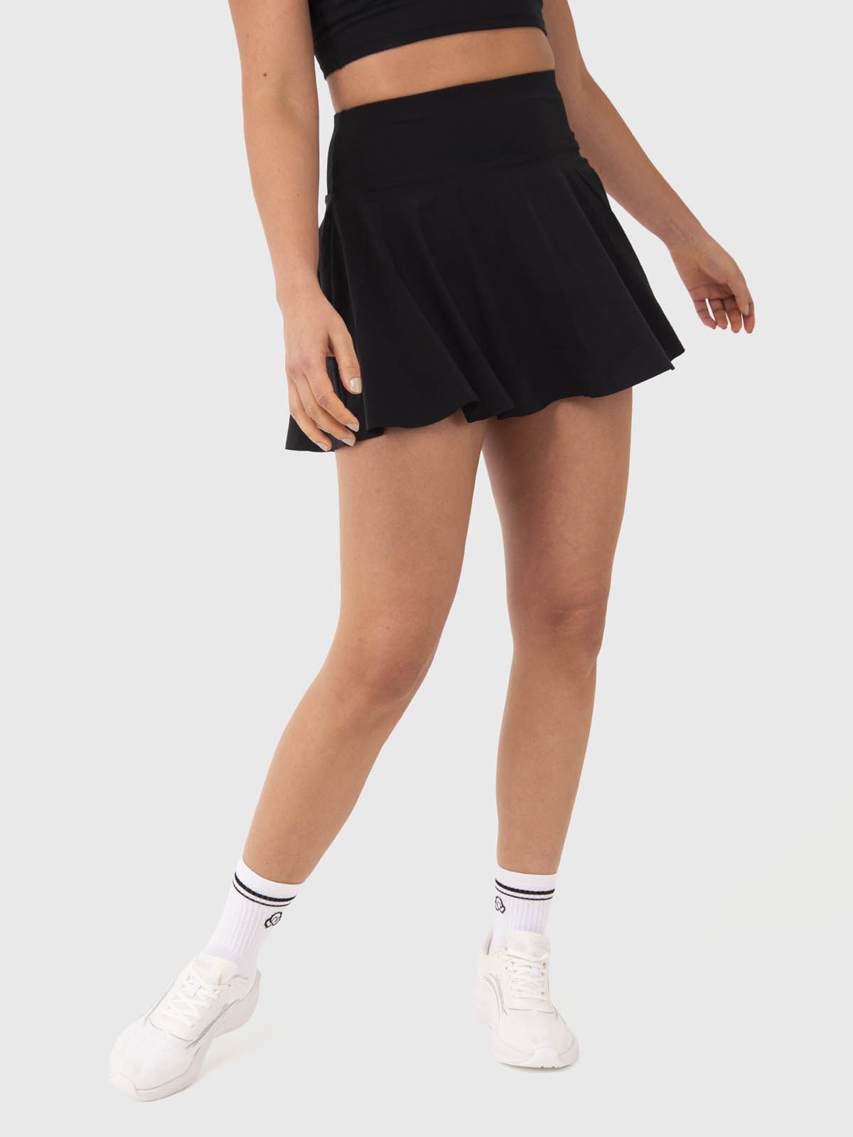 Falda Mujer Woven Pleated Negra Bsoul
