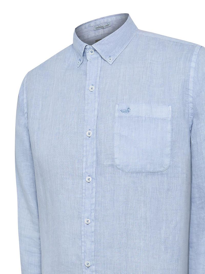 Camisa Lino Orgánico Hombre Linedyed Azul Rockford