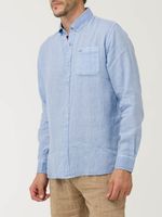 Camisa Lino Orgánico Hombre Linedyed Azul Rockford
