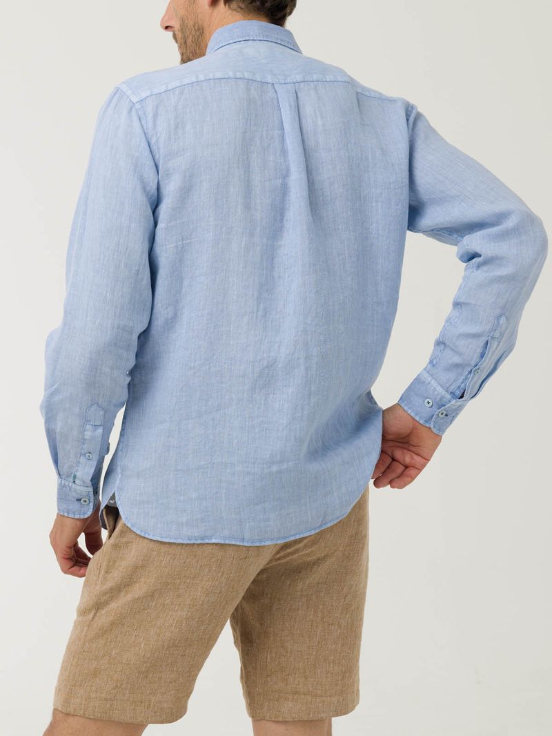 Camisa Lino Orgánico Hombre Linedyed Azul Rockford