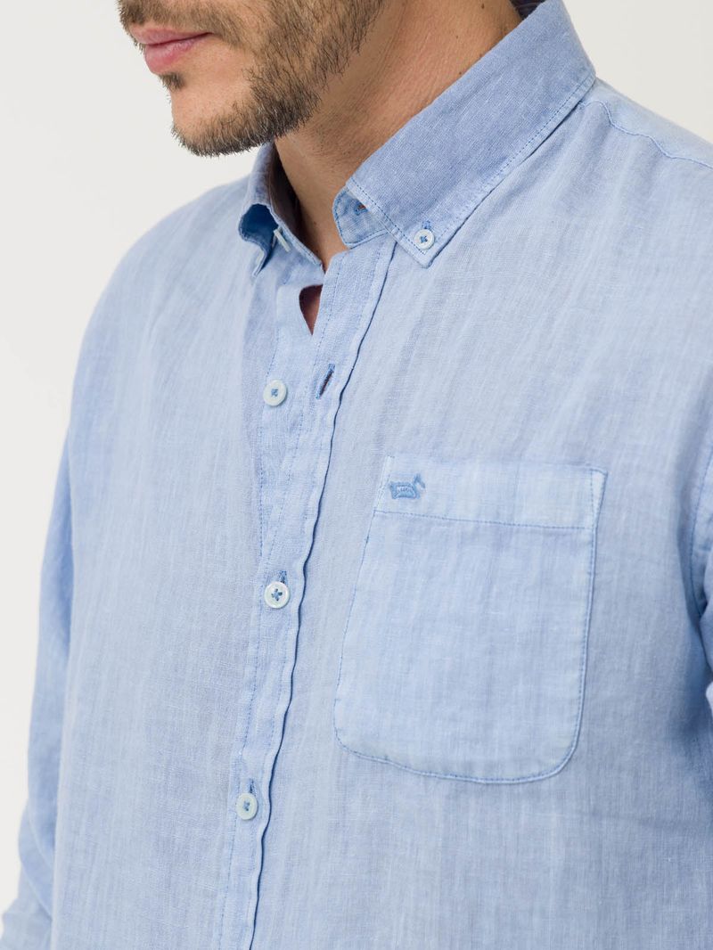 Camisa Lino Orgánico Hombre Linedyed Azul Rockford