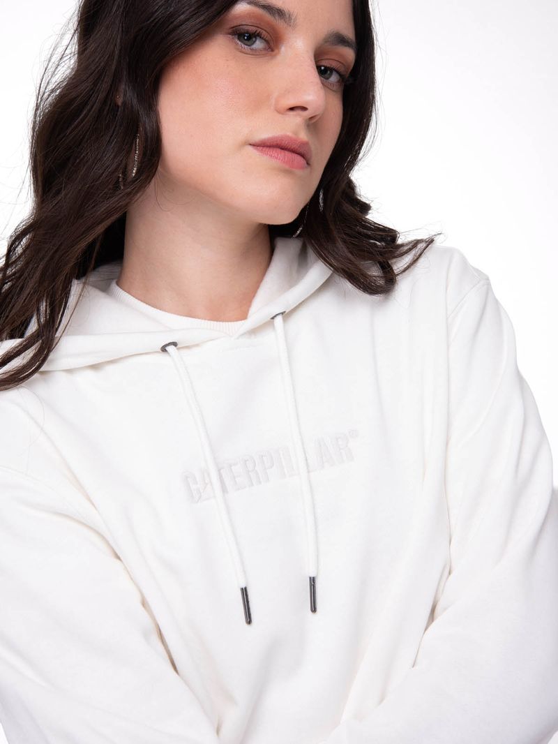 Polerón Con Gorro Mujer Fleece Caterpillar Blanco