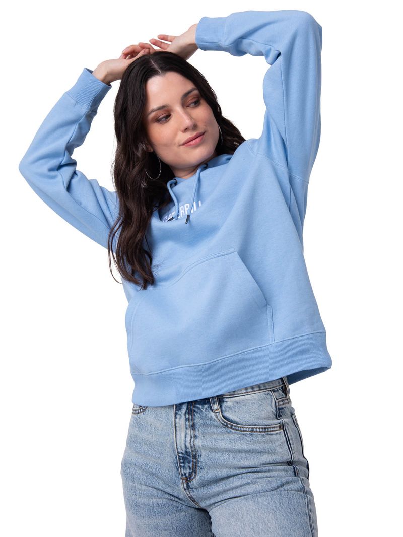 Polerón Con Gorro Mujer Fleece Caterpillar Celeste