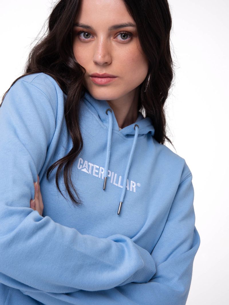 Polerón Con Gorro Mujer Fleece Caterpillar Celeste