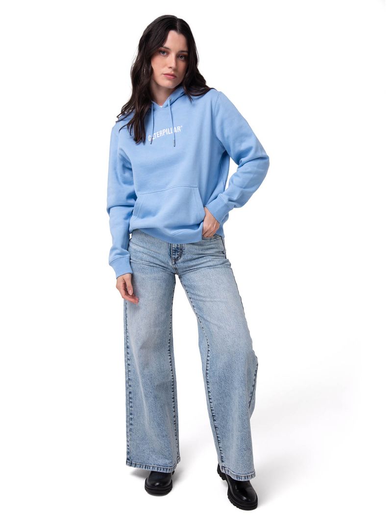 Polerón Con Gorro Mujer Fleece Caterpillar Celeste