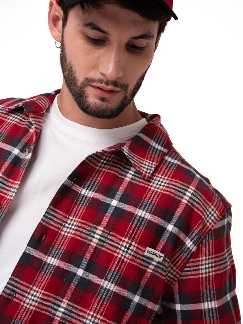 Camisa Manga Larga Hombre Classic Flannel Rojo Cat