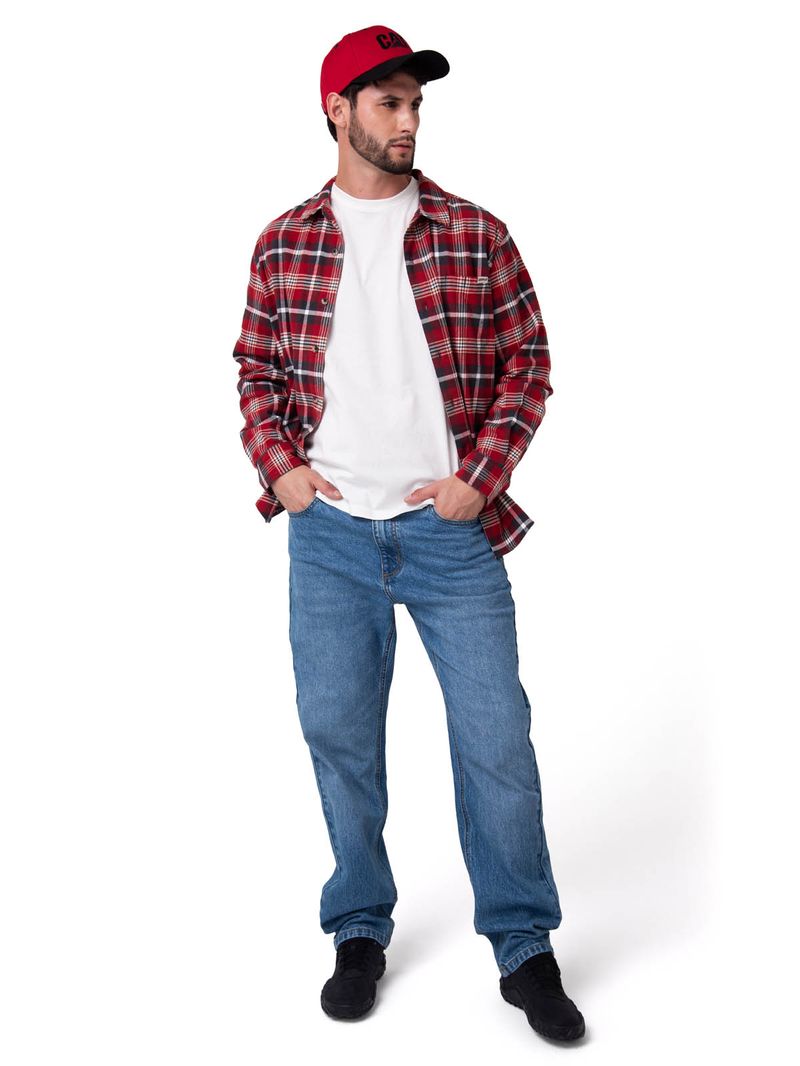 Camisa Manga Larga Hombre Classic Flannel Rojo Cat