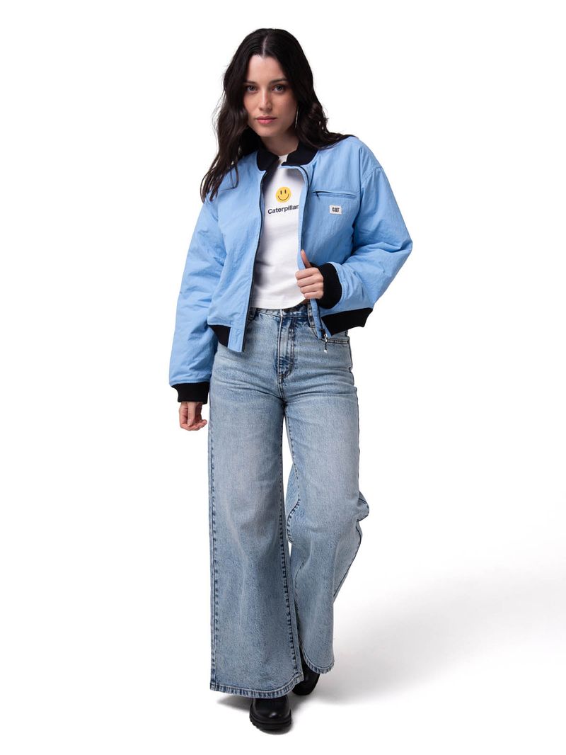 Chaqueta Manga Larga Mujer Nylon Bomber Celeste Cat