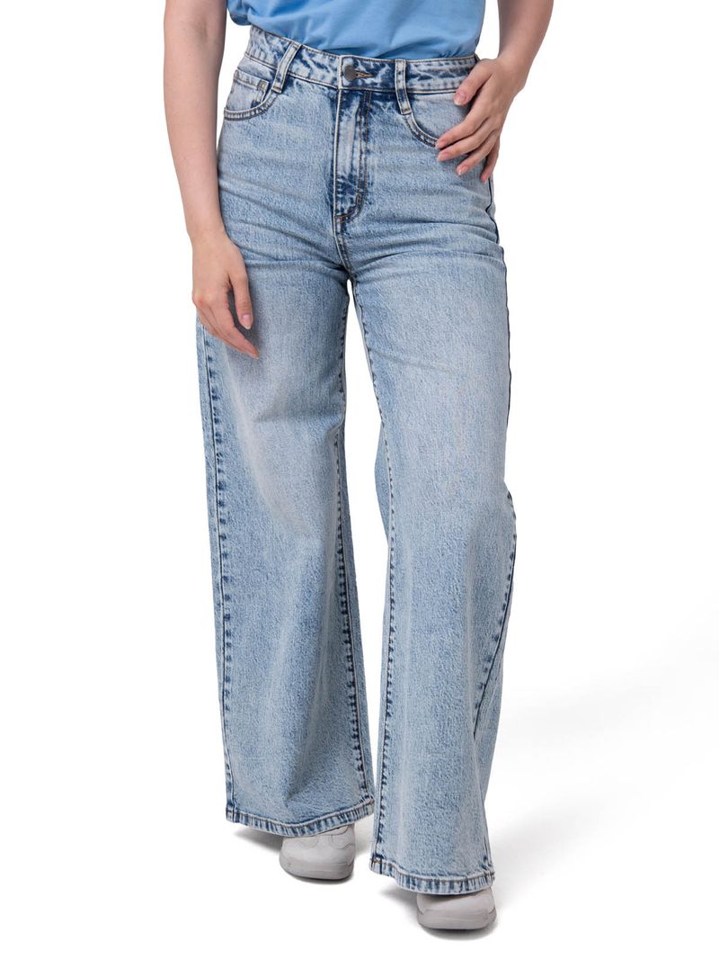 Jeans Wide Leg Mujer Denim Azul Claro Cat