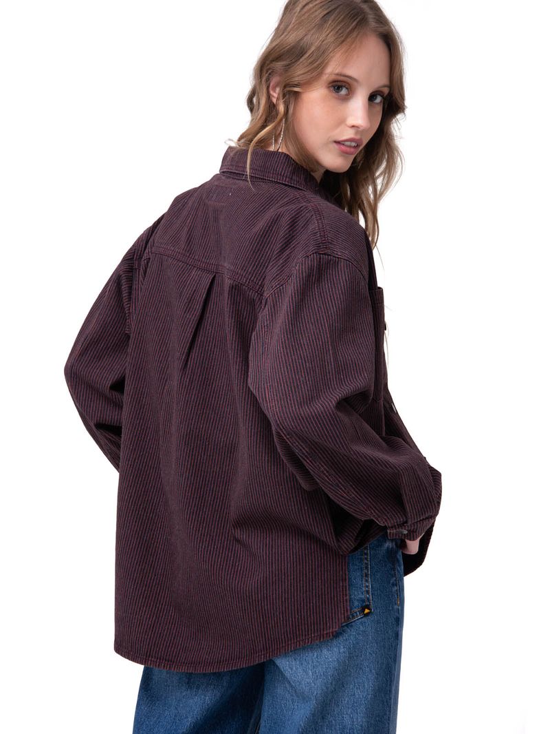 Camisa Denim Mujer Oversized Lineas Burdeo Cat