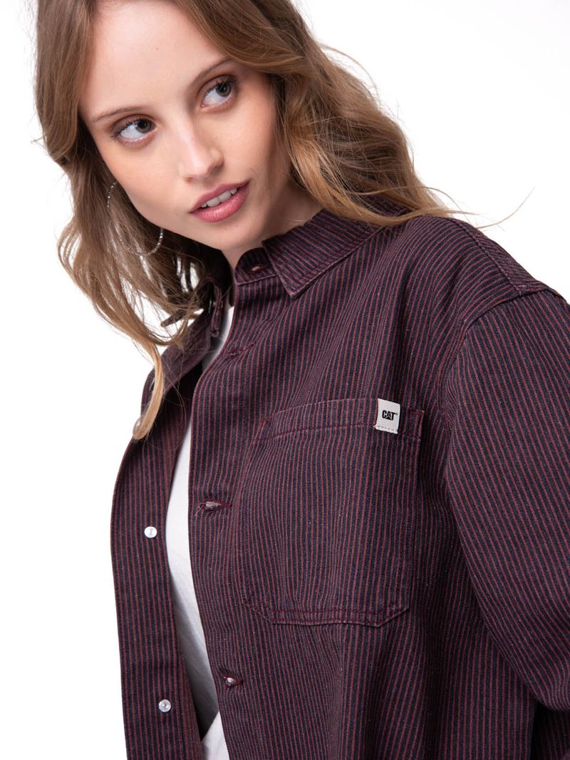 Camisa Denim Mujer Oversized Lineas Burdeo Cat