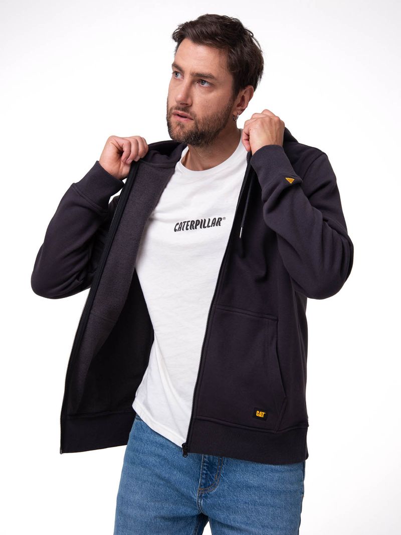 Polerón Con Gorro Hombre CAT Patch Full Zip Negro Cat