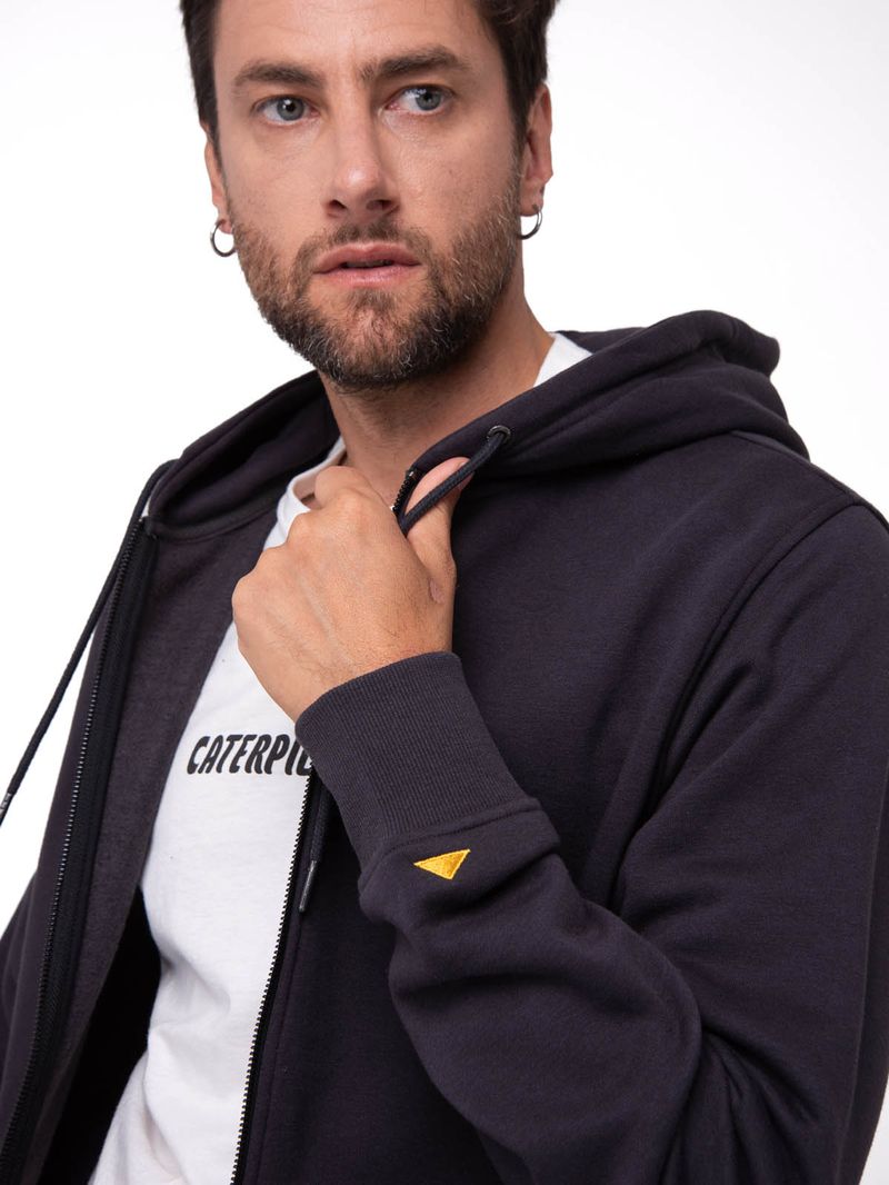 Polerón Con Gorro Hombre CAT Patch Full Zip Negro Cat