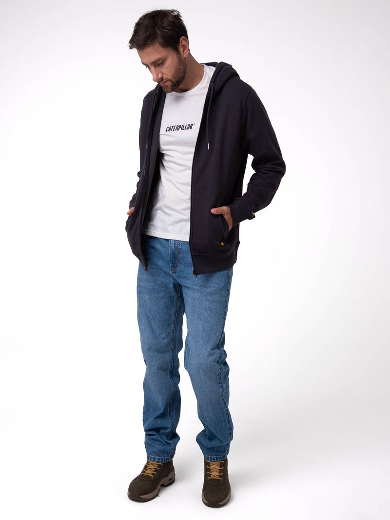 Polerón Con Gorro Hombre CAT Patch Full Zip Negro Cat