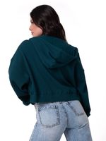 Polerón Con Gorro Mujer Waffle-Knit Cropped Verde Oscuro Cat