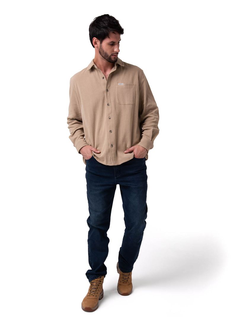 Camisa Manga Larga Hombre Waffle Knit Beige Cat