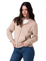 Polerón Con Gorro Mujer Patch Full Zip Beige Cat