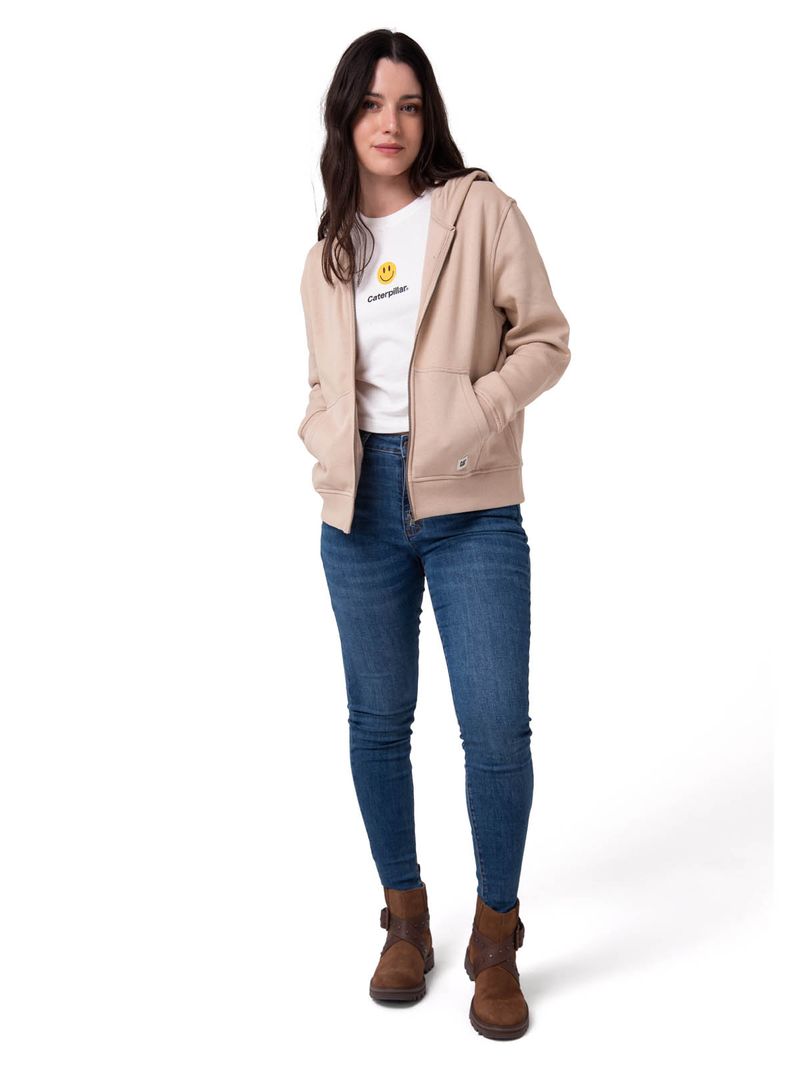 Polerón Con Gorro Mujer Patch Full Zip Beige Cat