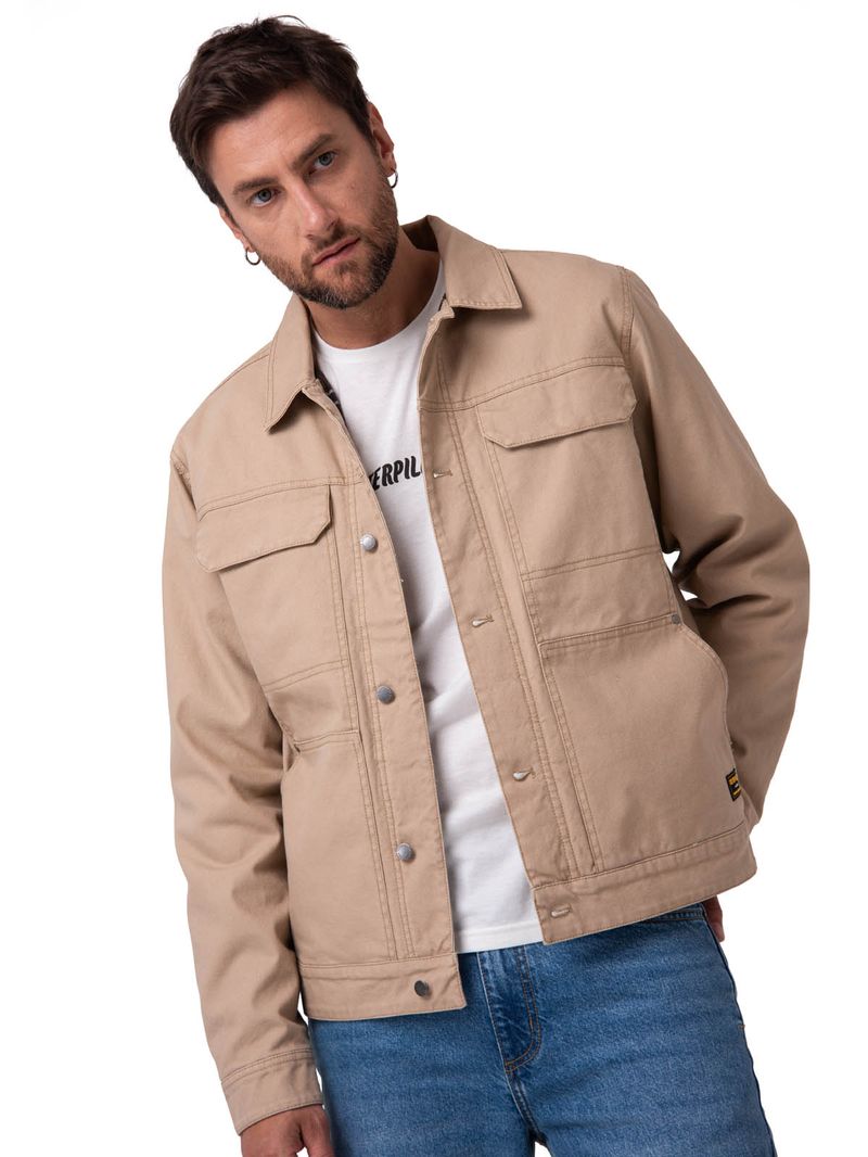 Chaqueta Manga Larga Hombre Canvas Flannel Beige Cat
