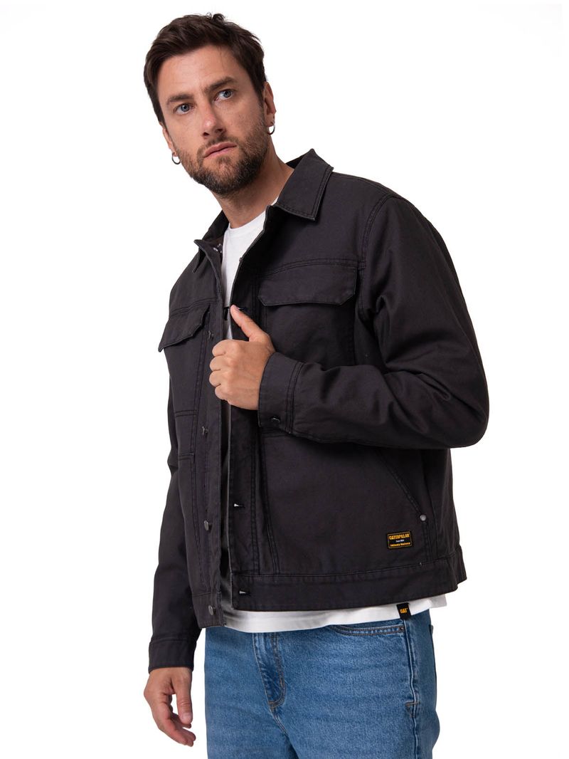 Chaqueta Manga Larga Hombre Canvas Flannel Negro Cat