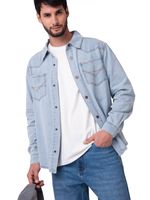Camisa Denim Manga Larga Hombre Western Celeste Cat
