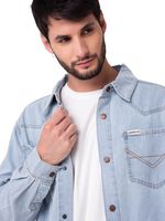 Camisa Denim Manga Larga Hombre Western Celeste Cat