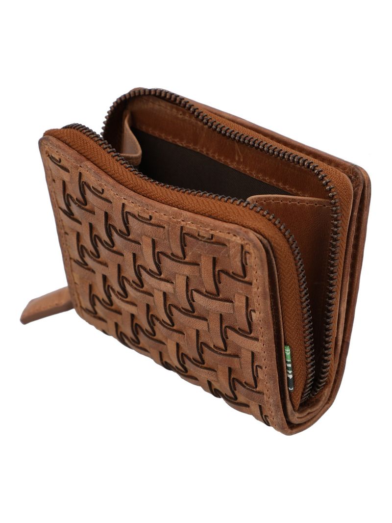 Billetera Cuero Mujer Fd Braid Zipper Café Rockford