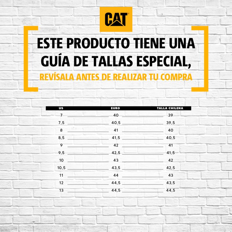 Tabla de 2025 tallas caterpillar hombre